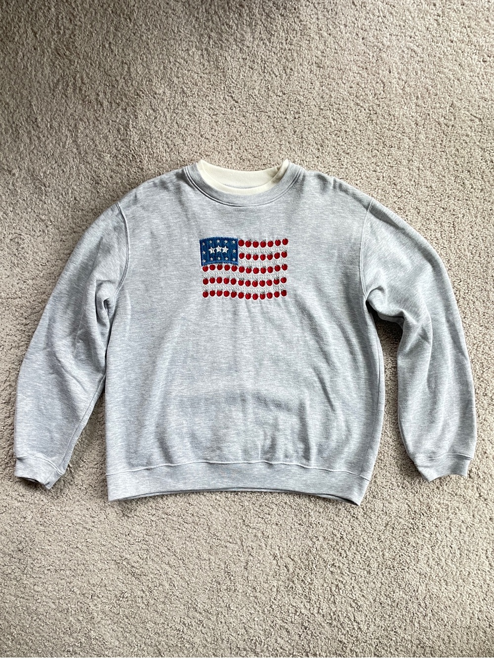 Classic Elements Vintage USA American Flag Heather Gray Crew Sweatshirt Medium